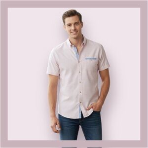 Croft & Flow Pink Striped Button Down Short Sleeve Shirt